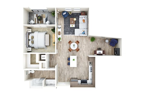 Floor plan for 1 bed, 1 bath, 948 sqft